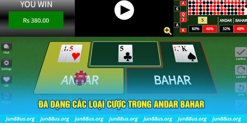 Đa dạng các loại cược trong Andar Bahar
